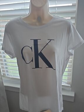 Calvin Klein White Tee with Navy CK Monogram